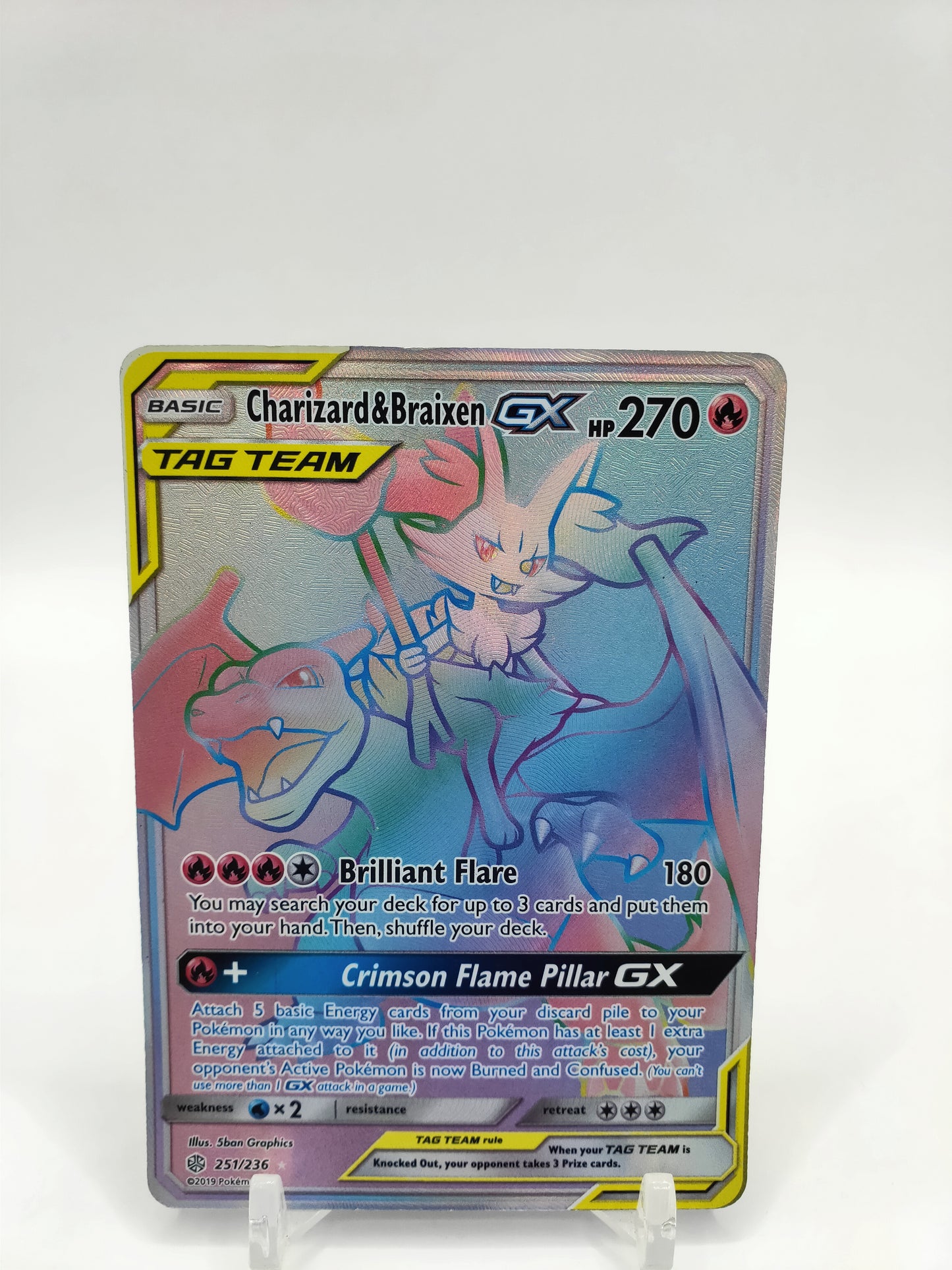 Charizard & Braixen Gx Rainbow Secret Rare Cosmic Eclipse 251/236