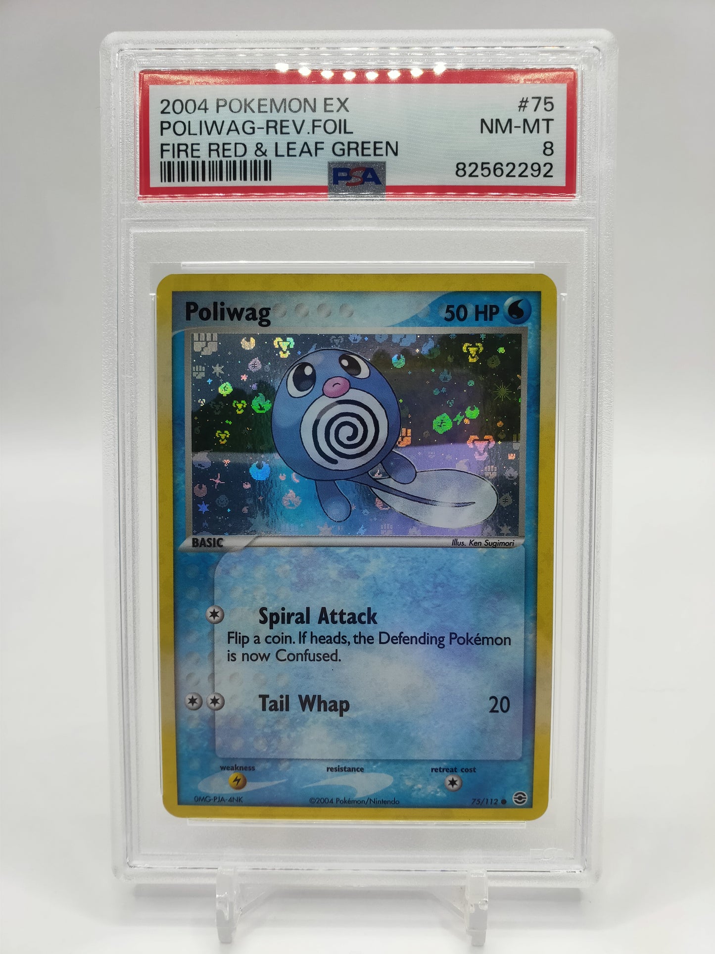 Poliwag Reverse Holo Fire Red Leaf Green 75/112 PSA 8