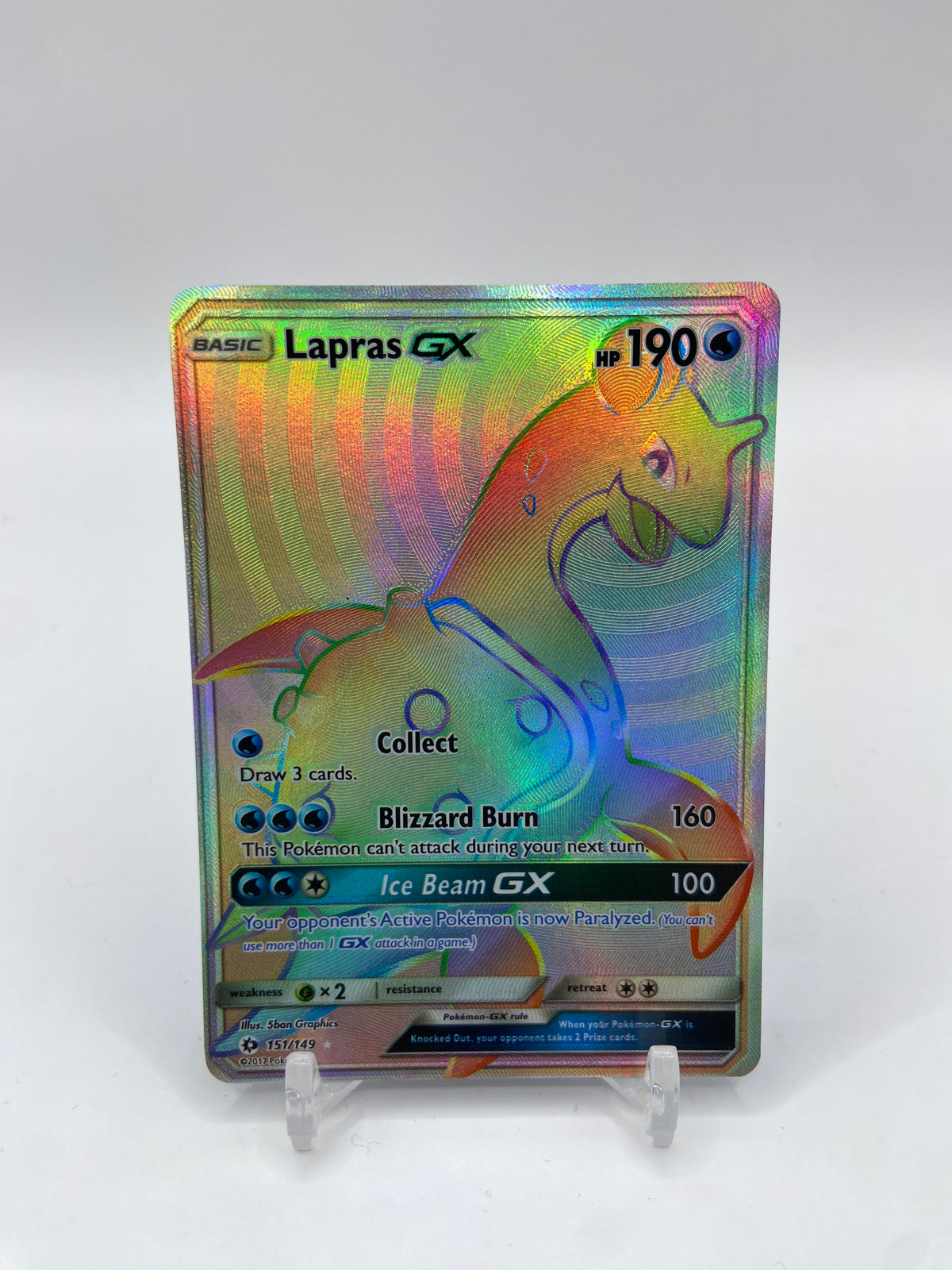 Lapras GX Rainbow Secret Rare Sun & Moon Base Set 151/149
