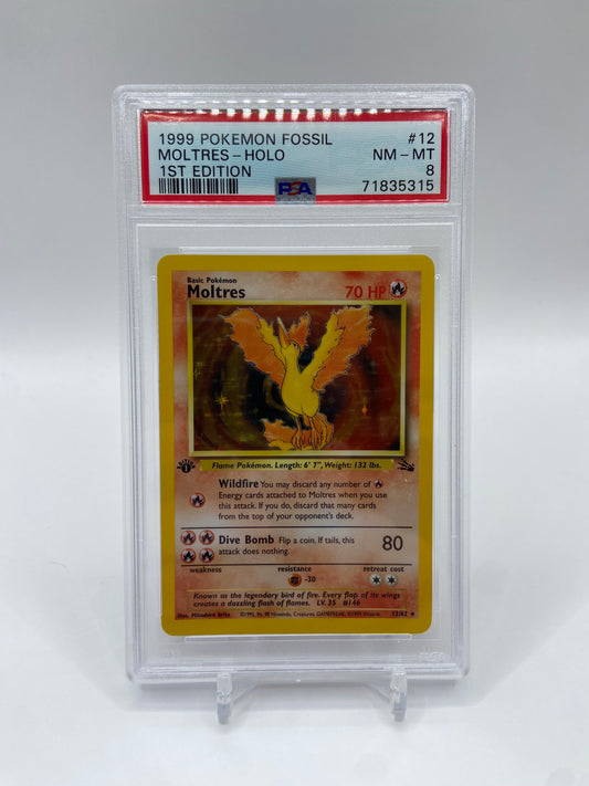 Moltres Holo 1st Edition Fossil Set PSA 8