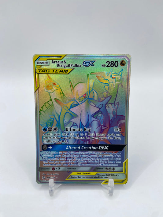 Arceus & Dialga & Palkia Gx Rainbow Secret Rare Cosmic Eclipse 258/236