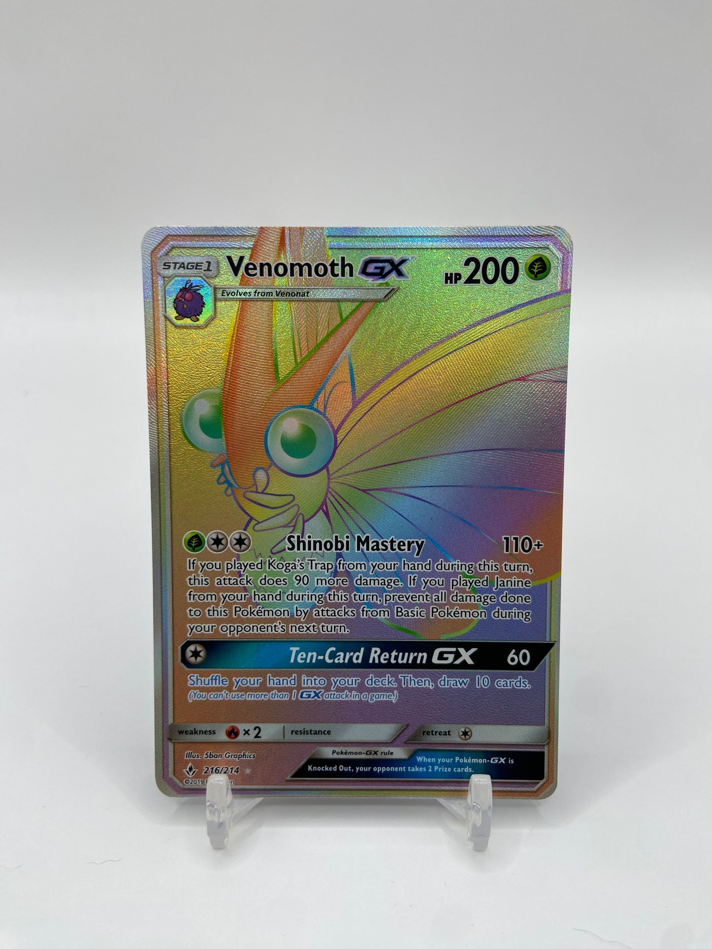 Venomoth GX Rainbow Secret Rare Unbroken Bonds  216/214