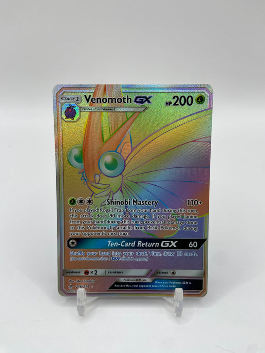 Venomoth GX Rainbow Secret Rare Unbroken Bonds  216/214