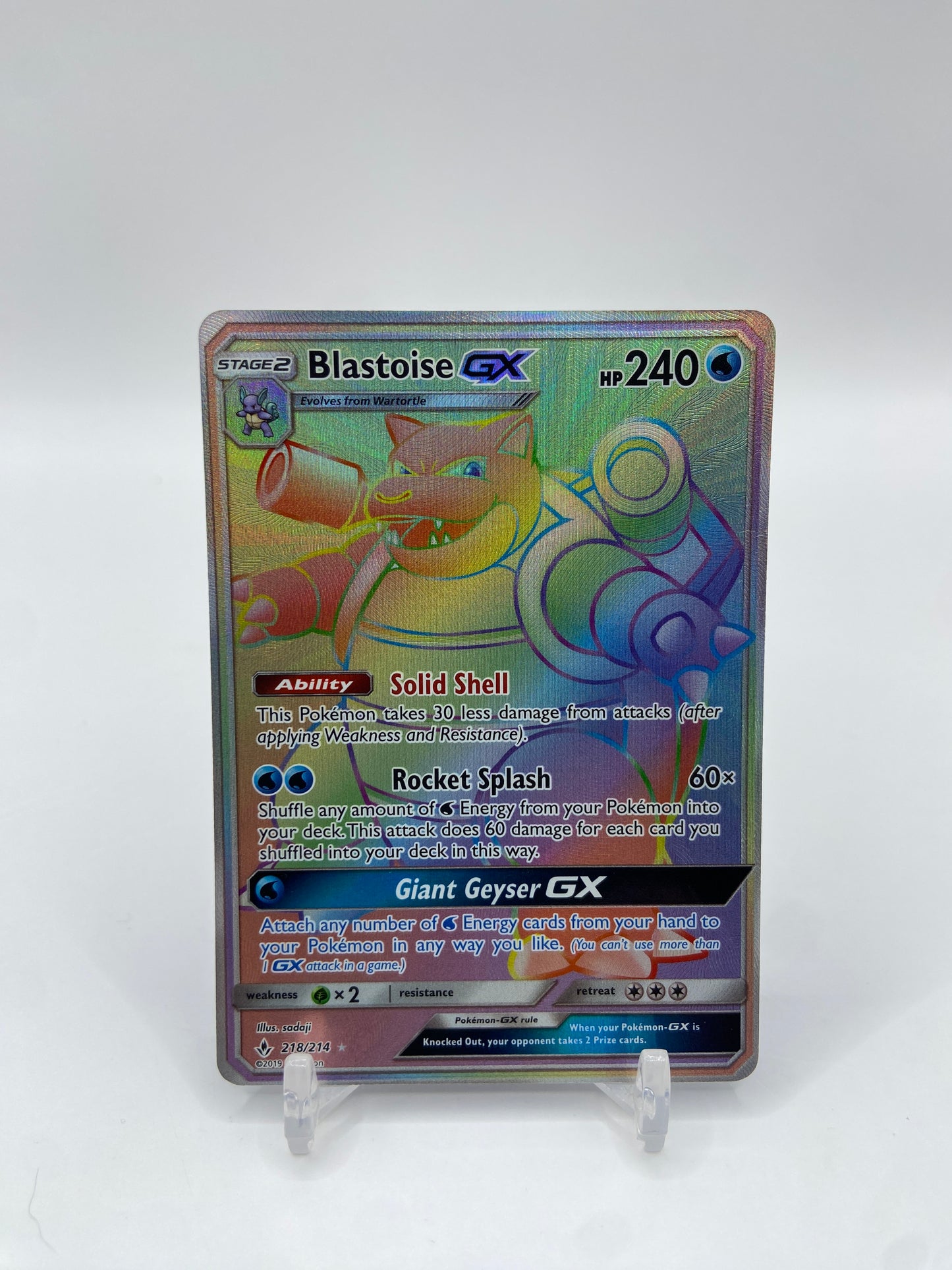Blastoise GX Rainbow Secret Rare Unbroken Bonds 218/214
