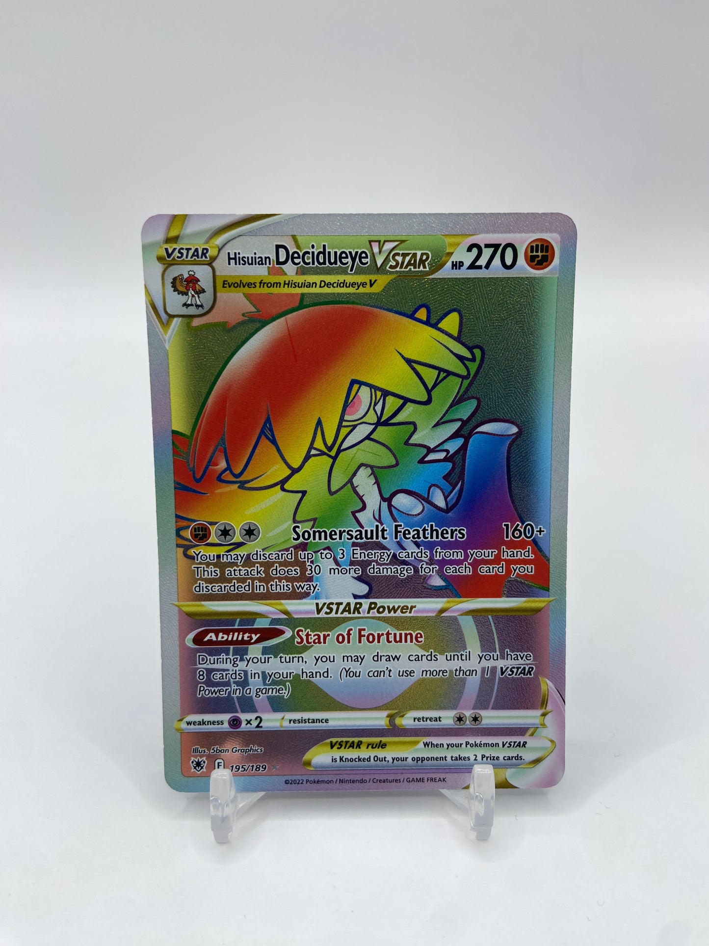Hisuian Decidueye VSTAR Rainbow Secret Rare Astral Radiance 195/189